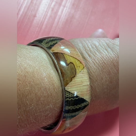 Chunky Geometric Wooden Bangle Bracelet - Picture 2 of 7